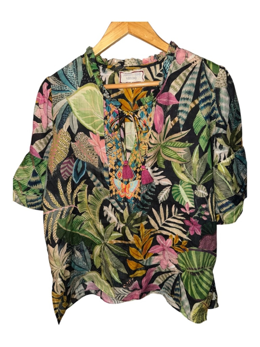 Johnny Was Tropical Print Lightweight Blouse S